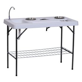 Camping Table 50 with Sink Faucet Stainless Steel Basins Fish Cleaning