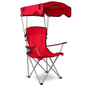 1Pc Foldable Camping Chair With Canopy Cup Holder 330LBS Max Load Folded As A Carry Bag Fedex Shipping (Option: Red)