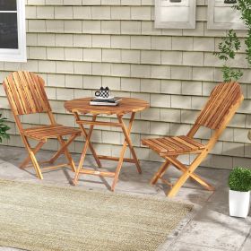 Foldable Outdoor Bistro Set (Option: Natural Wood-1125x835x220 mm)
