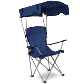 1Pc Foldable Camping Chair With Canopy Cup Holder 330LBS Max Load Folded As A Carry Bag Fedex Shipping (Option: Navy Blue)
