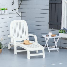 Outdoor Chaise Lounge Chair on Wheels with Storage Box (Option: White-1060x315x760 mm)