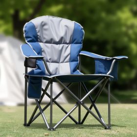 Oversized Camping Folding Chair, Heavy Duty Padded Chair With Cup Holder Storage And Cooler Bag, 5000 LBS Steel Frame, Portable For Outdoor (Option: Blue Gray)